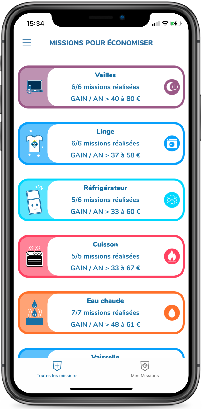 (app ecojoko sur la page des missions proposées au client)