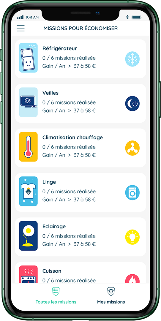 (app ecojoko sur la page des missions proposées au client)