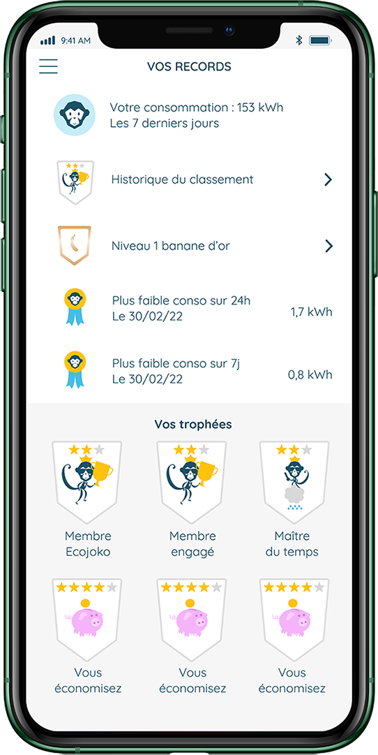 (app ecojoko montrant les trophées)